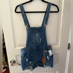 Papaya Denim Distressed Overalls Size M